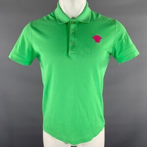 VERSACE Size S Green Neon Logo Pull On Polo